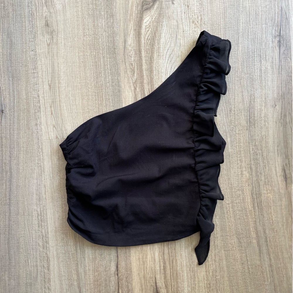 Black One-Shoulder Ruffle Top - Picture 3 of 3